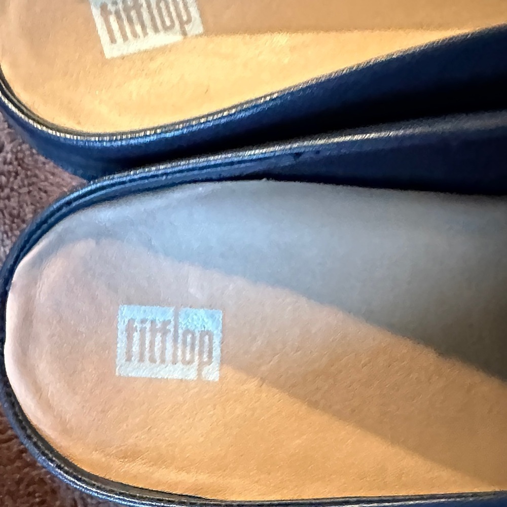Fitflop Pilar Leather Platform Navy Mules with Buckle - Picture 2 of 12